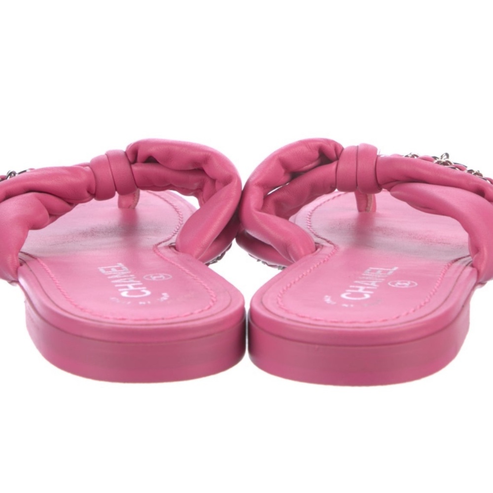 *Barbie Pink* Sz 40 Chanel *Luxe* Puffer Leather Sandals Logo CC Charm - Picture 3 of 5
